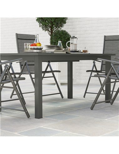Outsunny Aluminium Extending Garden Table with Slatted Top for 6-8 Person, 160/220 x 90 x 73 cm, Grey