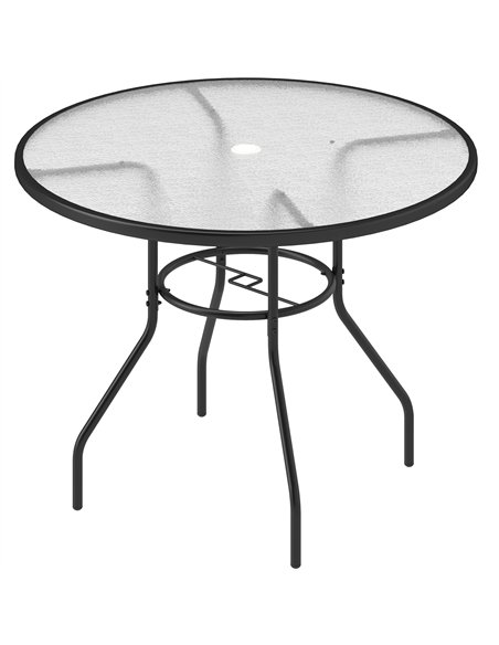 Outsunny Glass-Top Garden Table, with Parasol Hole - Black - pic 153412 | FastDaddyshop