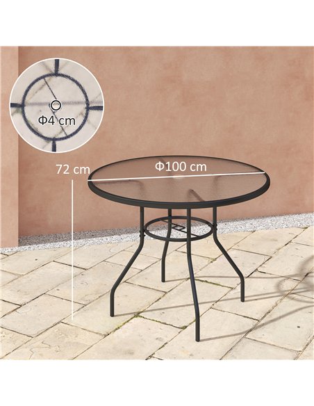 Outsunny Glass-Top Garden Table, with Parasol Hole - Black - pic 153414 | FastDaddyshop