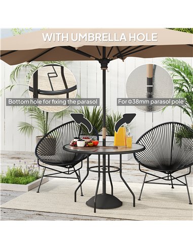Outsunny Glass-Top Garden Table, with Parasol Hole - Black