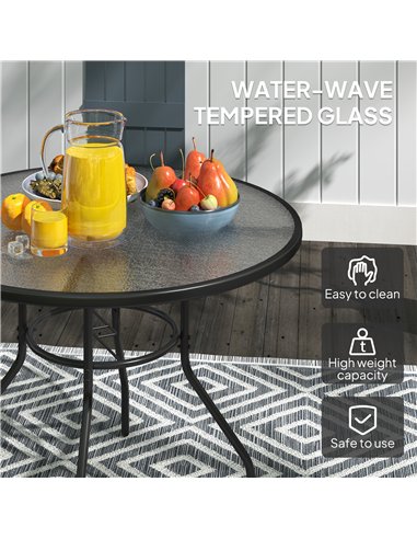 Outsunny Glass-Top Garden Table, with Parasol Hole - Black