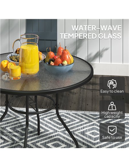 Outsunny Glass-Top Garden Table, with Parasol Hole - Black - pic 153416 | FastDaddyshop