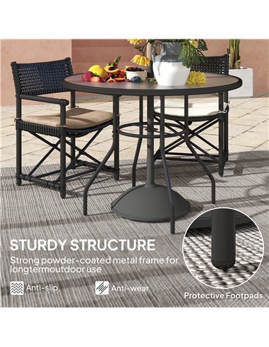 Outsunny Glass-Top Garden Table, with Parasol Hole - Black