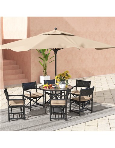 Outsunny Glass-Top Garden Table, with Parasol Hole - Black