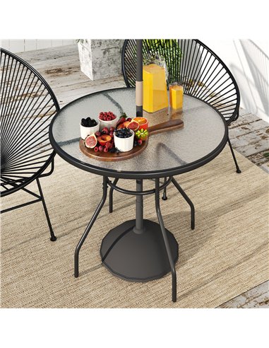 Outsunny Glass-Top Garden Table, with Parasol Hole - Black