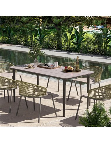 Outsunny Garden Table, Outdoor Dining Table for 6 People, 160 x 90 x 74 cm, with Rust Resistant Metal Frame, WPC Top, for Balcon