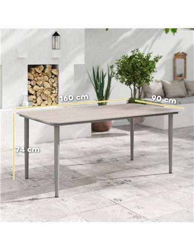Outsunny Garden Table, Outdoor Dining Table for 6 People, 160 x 90 x 74 cm, with Rust Resistant Metal Frame, WPC Top, for Balcon