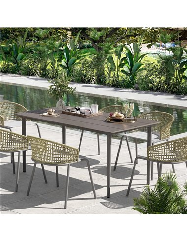 Outsunny Garden Table, Outdoor Dining Table for 6 People, 160 x 90 x 74 cm, with Rust Resistant Metal Frame, WPC Top, for Balcon