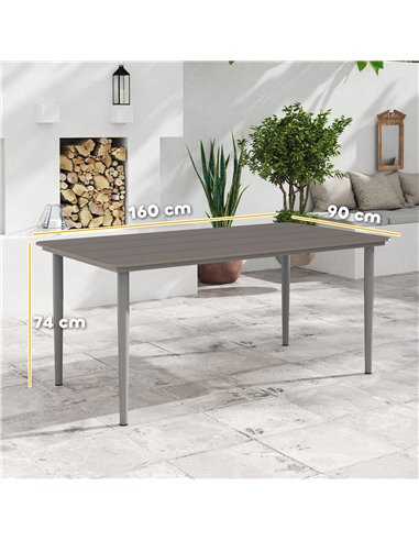 Outsunny Garden Table, Outdoor Dining Table for 6 People, 160 x 90 x 74 cm, with Rust Resistant Metal Frame, WPC Top, for Balcon
