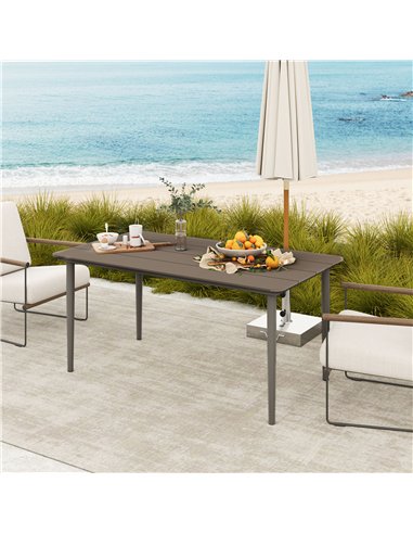 Outsunny Garden Table, Outdoor Dining Table for 6 People, 160 x 90 x 74 cm, with Rust Resistant Metal Frame, WPC Top, for Balcon