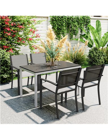 Outsunny Garden Table for 4-6, 120 x 70 cm Outdoor Dining Table with Rust-Resistant Aluminium Frame, Easy Maintenance Slatted To