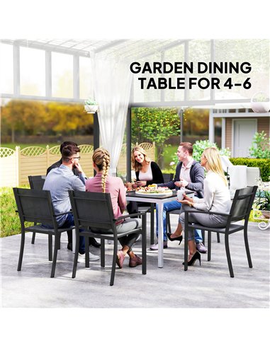 Outsunny Garden Table for 4-6, 120 x 70 cm Outdoor Dining Table with Rust-Resistant Aluminium Frame, Easy Maintenance Slatted To