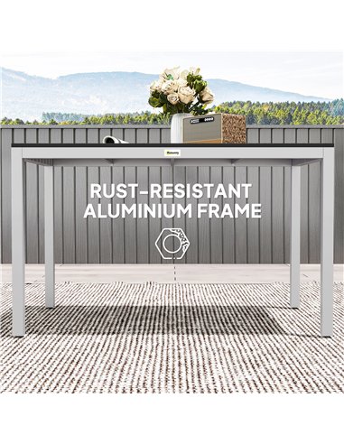Outsunny Garden Table for 4-6, 120 x 70 cm Outdoor Dining Table with Rust-Resistant Aluminium Frame, Easy Maintenance Slatted To