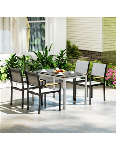 Outsunny Garden Table for 4-6, 120 x 70 cm Outdoor Dining Table with Rust-Resistant Aluminium Frame, Easy Maintenance Slatted To