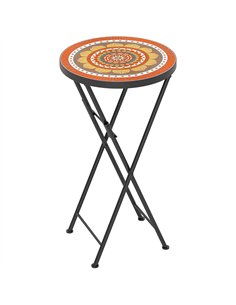 Outsunny Mosaic Outdoor Garden Table, 35.5cm Round Folding Coffee Table with Metal Frame for Balcony Terrace, Orange