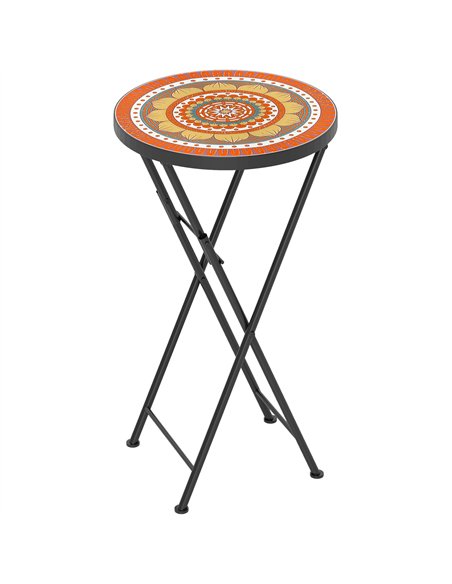 Outsunny Mosaic Outdoor Garden Table, 35.5cm Round Folding Coffee Table with Metal Frame for Balcony Terrace, Orange - pic 153448 | FastDaddyshop
