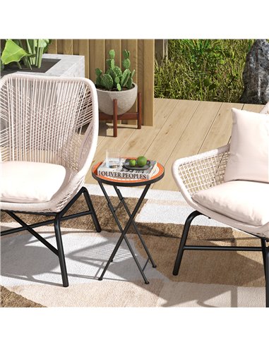 Outsunny Mosaic Outdoor Garden Table, 35.5cm Round Folding Coffee Table with Metal Frame for Balcony Terrace, Orange