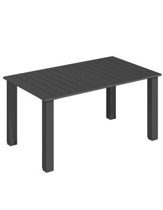 Outsunny Garden Table with Parasol Hole for 6 Person, Rectangle Outdoor Dining Table with Slatted Metal Tabletop, Steel Frame fo