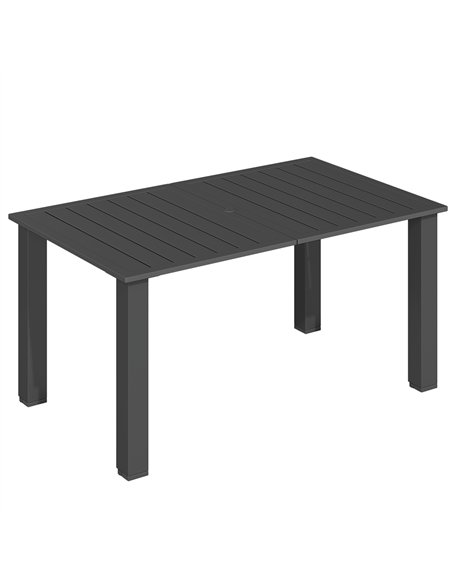 Outsunny Garden Table with Parasol Hole for 6 Person, Rectangle Outdoor Dining Table with Slatted Metal Tabletop, Steel Frame fo - pic 153457 | FastDaddyshop