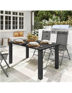 Outsunny Garden Table with Parasol Hole for 6 Person, Rectangle Outdoor Dining Table with Slatted Metal Tabletop, Steel Frame fo 2