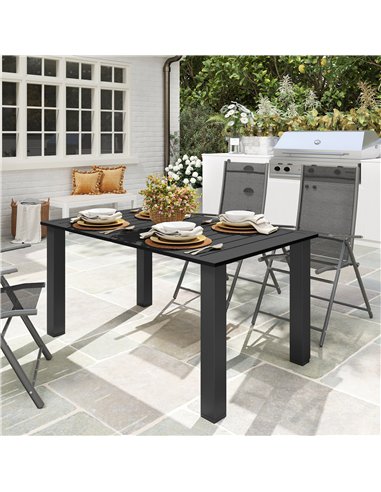 Outsunny Garden Table with Parasol Hole for 6 Person, Rectangle Outdoor Dining Table with Slatted Metal Tabletop, Steel Frame fo