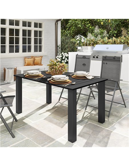 Outsunny Garden Table with Parasol Hole for 6 Person, Rectangle Outdoor Dining Table with Slatted Metal Tabletop, Steel Frame fo - pic 153458 | FastDaddyshop