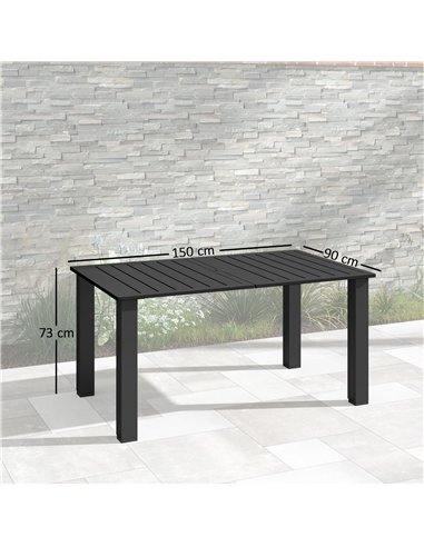 Outsunny Garden Table with Parasol Hole for 6 Person, Rectangle Outdoor Dining Table with Slatted Metal Tabletop, Steel Frame fo