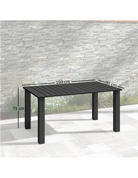 Outsunny Garden Table with Parasol Hole for 6 Person, Rectangle Outdoor Dining Table with Slatted Metal Tabletop, Steel Frame fo - pic 153459 | FastDaddyshop