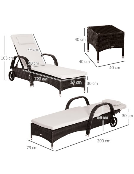 Outsunny Set of Two Rattan Sun Loungers with Side Table, Brown - pic 15346 | FastDaddyshop