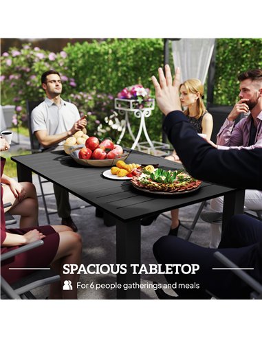 Outsunny Garden Table with Parasol Hole for 6 Person, Rectangle Outdoor Dining Table with Slatted Metal Tabletop, Steel Frame fo