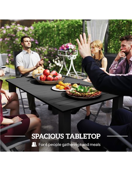 Outsunny Garden Table with Parasol Hole for 6 Person, Rectangle Outdoor Dining Table with Slatted Metal Tabletop, Steel Frame fo - pic 153460 | FastDaddyshop