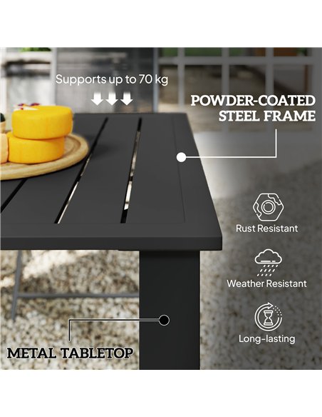 Outsunny Garden Table with Parasol Hole for 6 Person, Rectangle Outdoor Dining Table with Slatted Metal Tabletop, Steel Frame fo - pic 153463 | FastDaddyshop