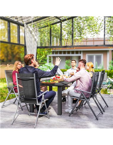 Outsunny Garden Table with Parasol Hole for 6 Person, Rectangle Outdoor Dining Table with Slatted Metal Tabletop, Steel Frame fo