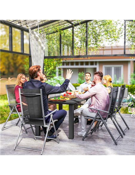 Outsunny Garden Table with Parasol Hole for 6 Person, Rectangle Outdoor Dining Table with Slatted Metal Tabletop, Steel Frame fo - pic 153465 | FastDaddyshop