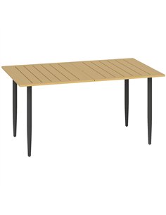 Outsunny Garden Dining Table for 6 Person, Rectangle Outdoor Coffee Table with 5 cm Parasol Hole, Slatted Tabletop and Steel Fra