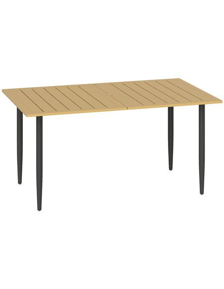 Outsunny Garden Dining Table for 6 Person, Rectangle Outdoor Coffee Table with 5 cm Parasol Hole, Slatted Tabletop and Steel Fra - pic 153466 | FastDaddyshop