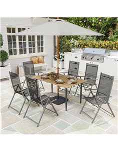 Outsunny Garden Dining Table for 6 Person, Rectangle Outdoor Coffee Table with 5 cm Parasol Hole, Slatted Tabletop and Steel Fra 2