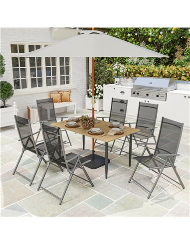 Outsunny Garden Dining Table for 6 Person, Rectangle Outdoor Coffee Table with 5 cm Parasol Hole, Slatted Tabletop and Steel Fra