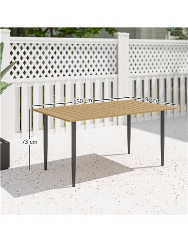 Outsunny Garden Dining Table for 6 Person, Rectangle Outdoor Coffee Table with 5 cm Parasol Hole, Slatted Tabletop and Steel Fra