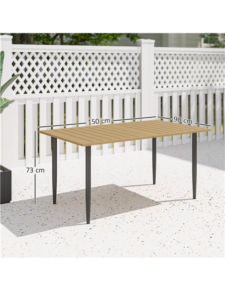 Outsunny Garden Dining Table for 6 Person, Rectangle Outdoor Coffee Table with 5 cm Parasol Hole, Slatted Tabletop and Steel Fra - pic 153468 | FastDaddyshop