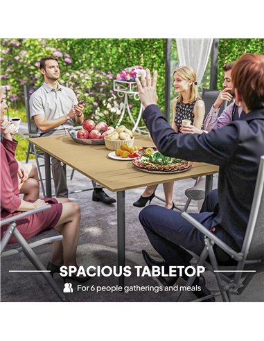 Outsunny Garden Dining Table for 6 Person, Rectangle Outdoor Coffee Table with 5 cm Parasol Hole, Slatted Tabletop and Steel Fra