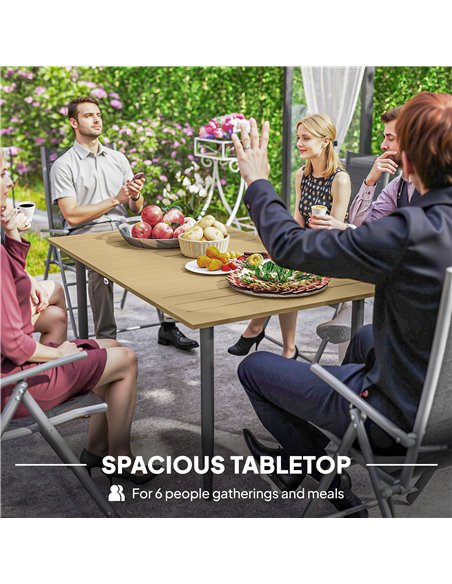 Outsunny Garden Dining Table for 6 Person, Rectangle Outdoor Coffee Table with 5 cm Parasol Hole, Slatted Tabletop and Steel Fra - pic 153469 | FastDaddyshop