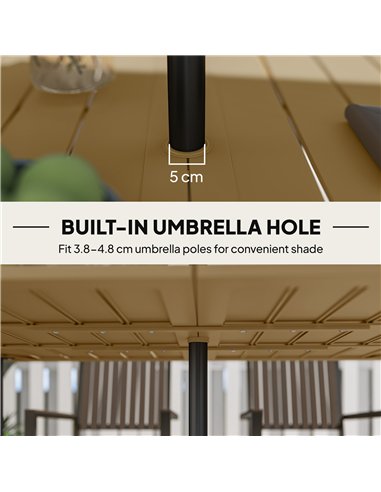 Outsunny Garden Dining Table for 6 Person, Rectangle Outdoor Coffee Table with 5 cm Parasol Hole, Slatted Tabletop and Steel Fra