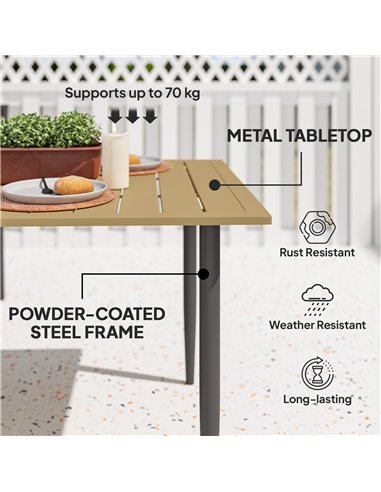 Outsunny Garden Dining Table for 6 Person, Rectangle Outdoor Coffee Table with 5 cm Parasol Hole, Slatted Tabletop and Steel Fra