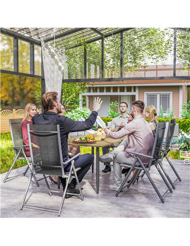 Outsunny Garden Dining Table for 6 Person, Rectangle Outdoor Coffee Table with 5 cm Parasol Hole, Slatted Tabletop and Steel Fra