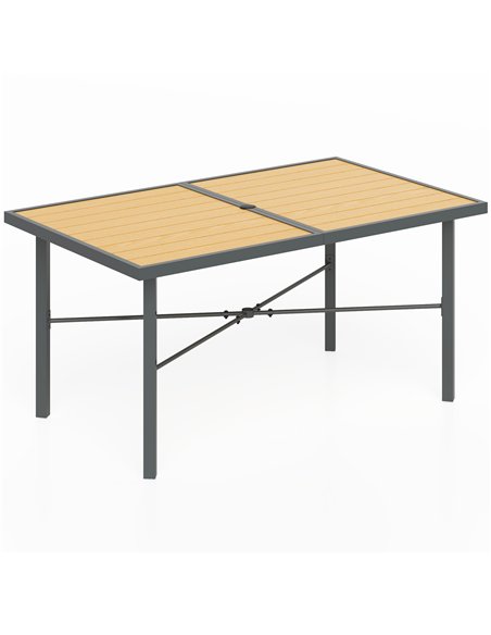 Outsunny Garden Table for 6, Outdoor Dining Table with 5cm Umbrella Hole, Wood Effect Top, Rust Resistant Frame, for Patio, Balc - pic 153475 | FastDaddyshop