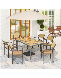 Outsunny Garden Table for 6, Outdoor Dining Table with 5cm Umbrella Hole, Wood Effect Top, Rust Resistant Frame, for Patio, Balc 2