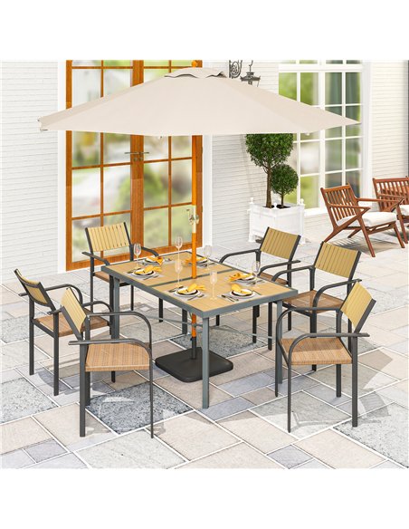 Outsunny Garden Table for 6, Outdoor Dining Table with 5cm Umbrella Hole, Wood Effect Top, Rust Resistant Frame, for Patio, Balc - pic 153476 | FastDaddyshop