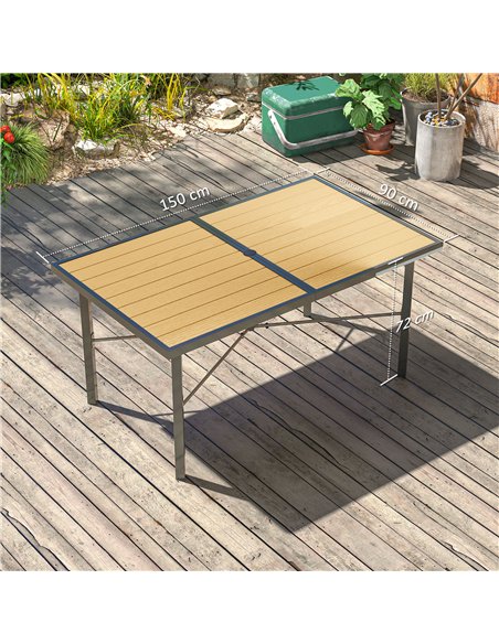 Outsunny Garden Table for 6, Outdoor Dining Table with 5cm Umbrella Hole, Wood Effect Top, Rust Resistant Frame, for Patio, Balc - pic 153477 | FastDaddyshop