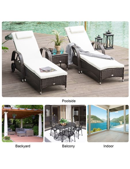 Outsunny Set of Two Rattan Sun Loungers with Side Table, Brown - pic 15348 | FastDaddyshop